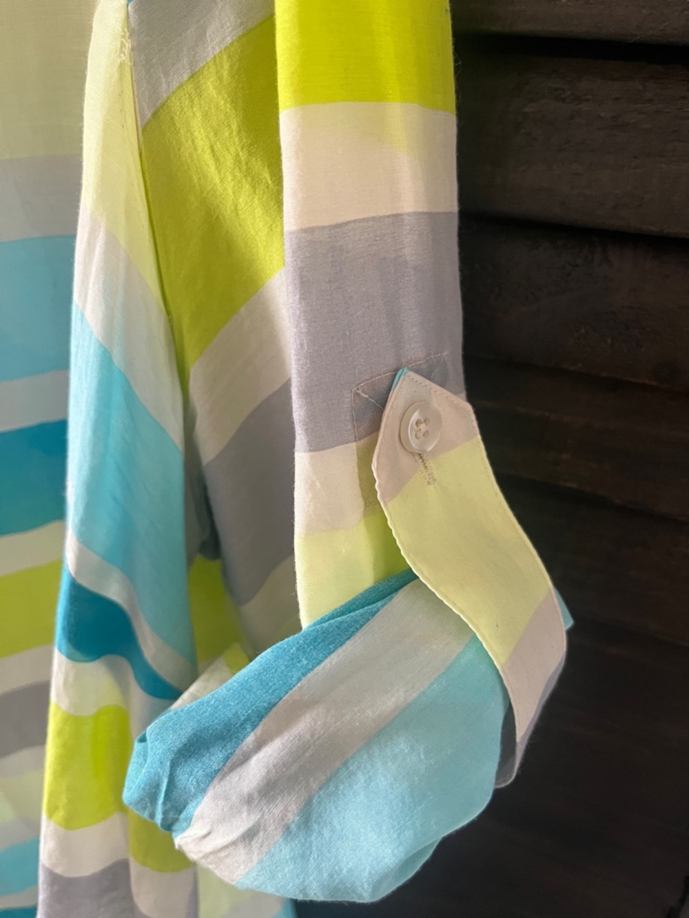 Coldwater Creek Aqua, Lime & Gray Striped Button-Up Shirt - Picture 4 of 5